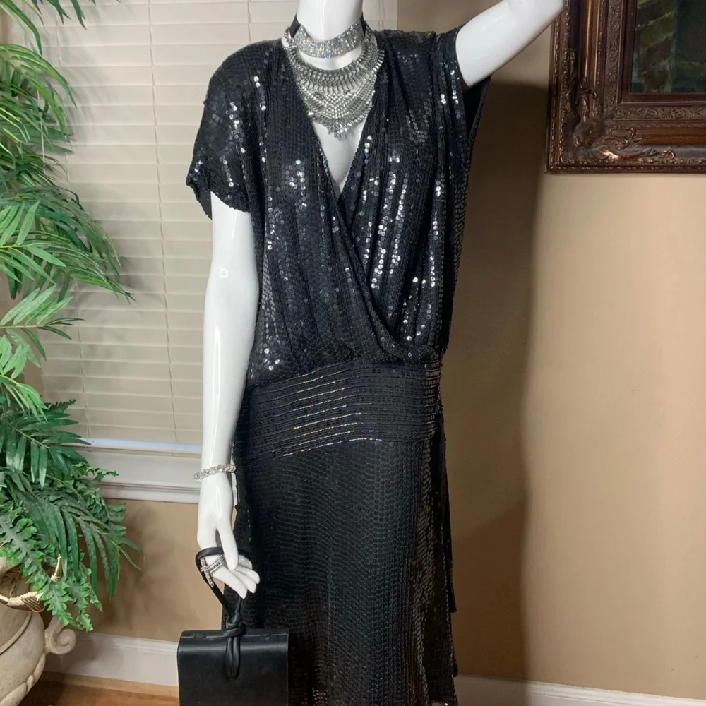Black Sequence Dress 1920’s Style Size 8 - Picture 2 of 16